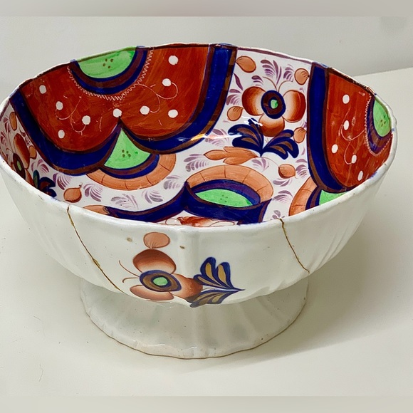 Early 19th Century Gaudy Welsh Oriental Hexagon Pattern Lustre Pedestal Bowl - Picture 6 of 16